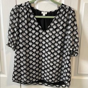 J. Crew Black and White Boxy Top with 3/4 Sleeves